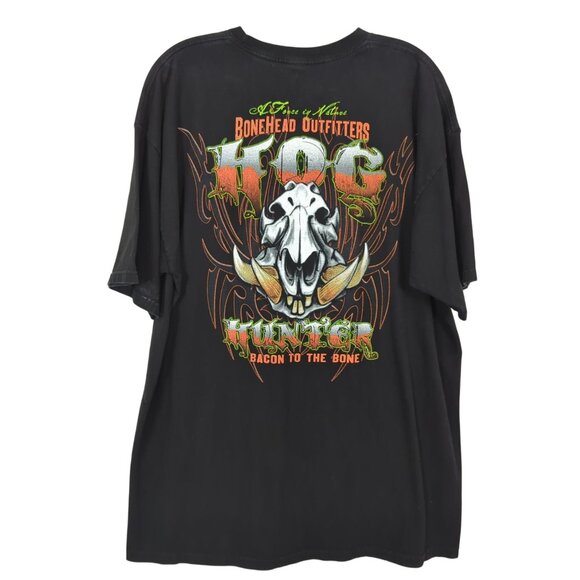 Bonehead‎ Outfitters X-Large Black Hog Hunter T-Shirt Graphic Bacon To The Bone - Picture 2 of 8